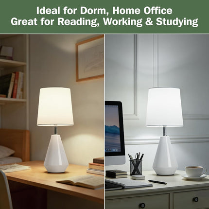 15.5" Ceramic Bedside Table Lamp 3 Color Temperatures Fabric Shade White