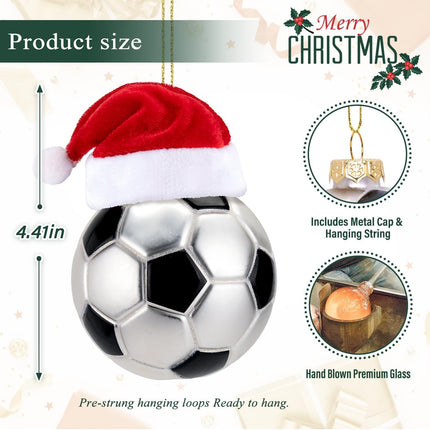 2025 Glass Soccer Ornament – Hand-Painted Mini Ball with Removable Santa Hat