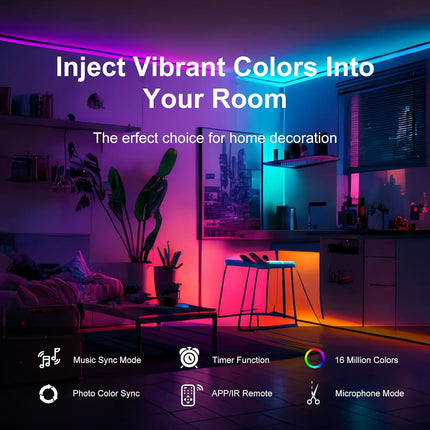 100ft RGB LED Strip Lights – Music Sync, Bluetooth, App & Remote Control