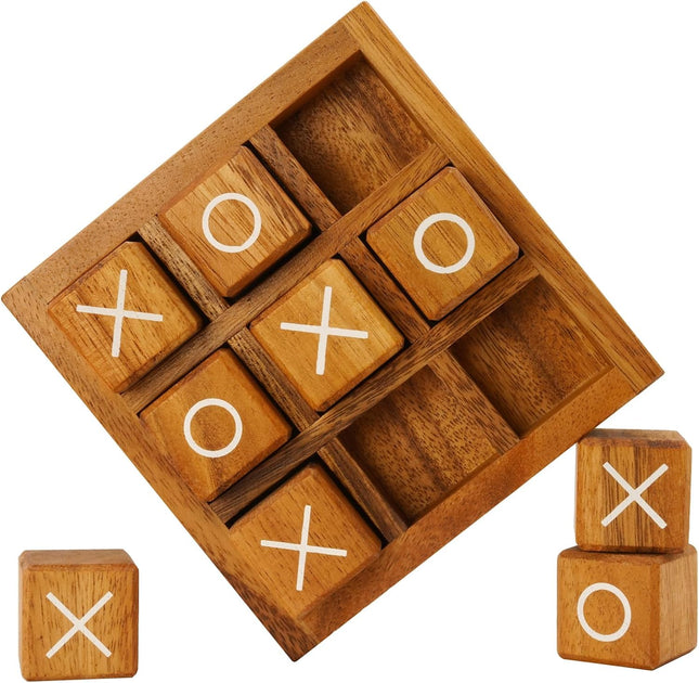 Wooden Tic Tac Toe Game – 5.5 Inch Tabletop XO Blocks, Perfect for Family Game Night