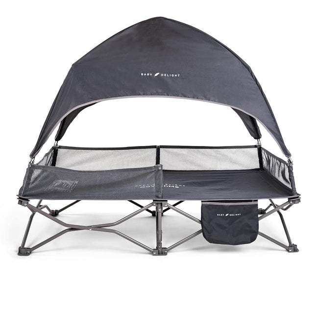 Baby Delight Go with Me Bungalow Deluxe Portable Toddler Travel Cot with Sun Canopy, Grey