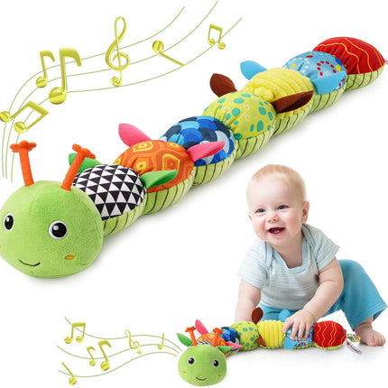 Baby Tummy Time Toy Caterpillar Musical Plush Rattle Activity 0-12 Months