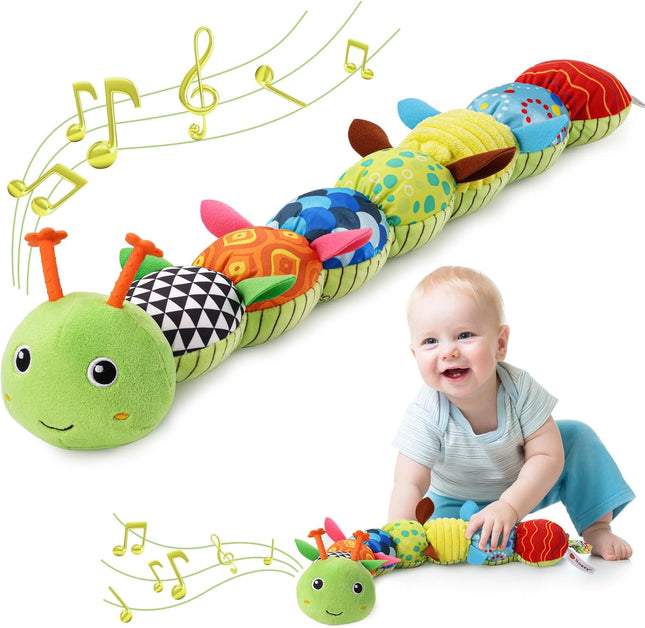 Baby Tummy Time Toy Caterpillar Musical Plush Rattle Activity 0-12 Months