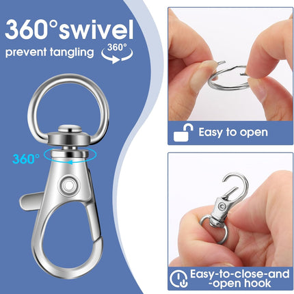 70PCS Swivel Lobster Claw Clasps Keychain Hooks & Key Rings Silver Set