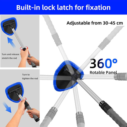 Car Windshield & Window Cleaner Kit – 4 Washable Microfiber Pads with Extendable Handle