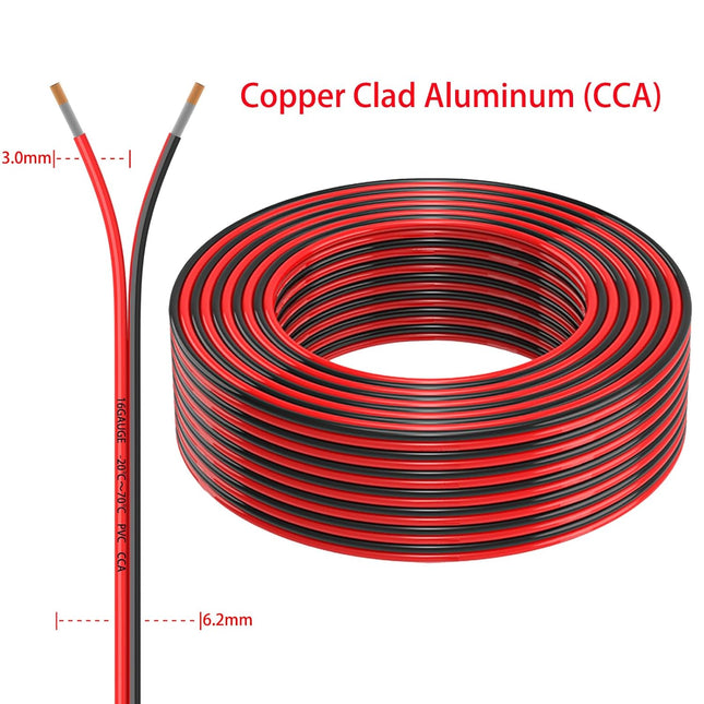 16GA 2-Conductor 100FT Electrical Wire – Red/Black PVC Copper-Clad Aluminum