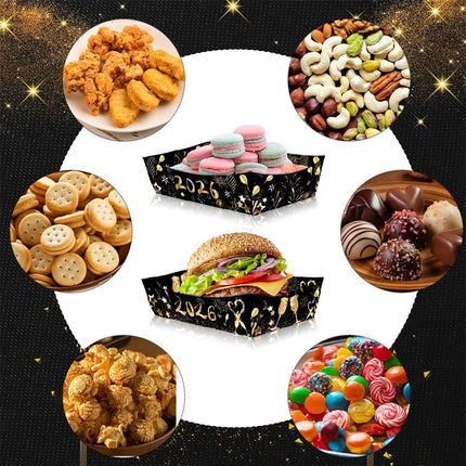 24-Piece Black & Gold Food Trays – Disposable Party Trays for New Year 2026