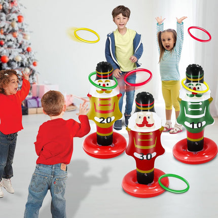 3-Pack Large Inflatable Christmas Nutcrackers, Ring Toss Party Games for Kids & Families
