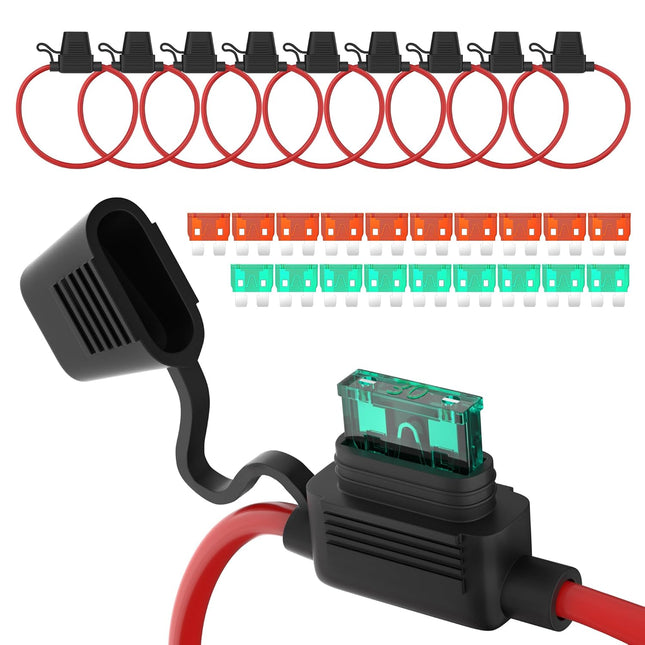 12 AWG Inline Fuse Holder 12V – Waterproof, 30A & 40A Fuses for Car, Marine, Automotive (10pcs)