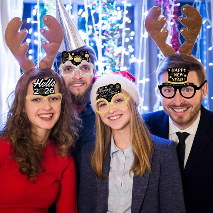 Happy New Year 2026 Party Favors – 15-Pc NYE Photo Booth Glasses