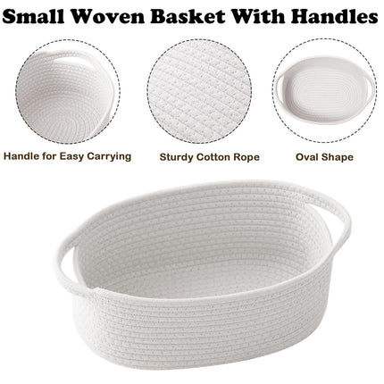 Small White Woven Rope Basket with Handles, Bag & Ribbons for Gifts