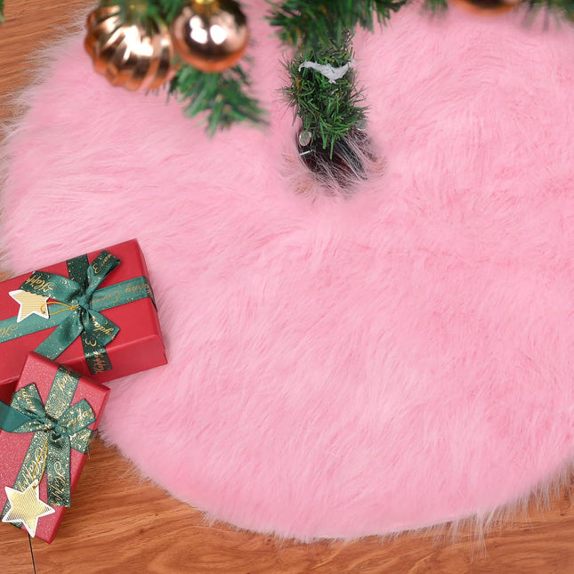 Mini Pink Christmas Tree Skirt – 15" Fluffy Pastel Fur Rug for Tabletop Tree Decor