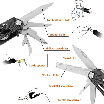 Multitool Pliers Set – Stainless Steel with 11 Bits for Screwdrivers, Black