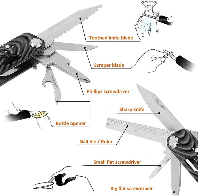 Multitool Pliers Set – Stainless Steel with 11 Bits for Screwdrivers, Black