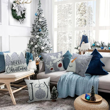 Christmas Pillow Covers 18x18 Set of 4 – Snowman, Deer, Tree, and Winter Holiday Decorations