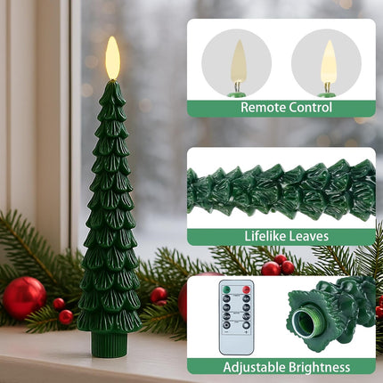 4 PCS Christmas Tree Flameless Candles LED Tapers with Remote & Timer, Green