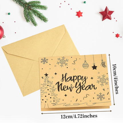 36 PCS Happy New Year Greeting Cards Kraft Note Cards with Envelopes & Stickers