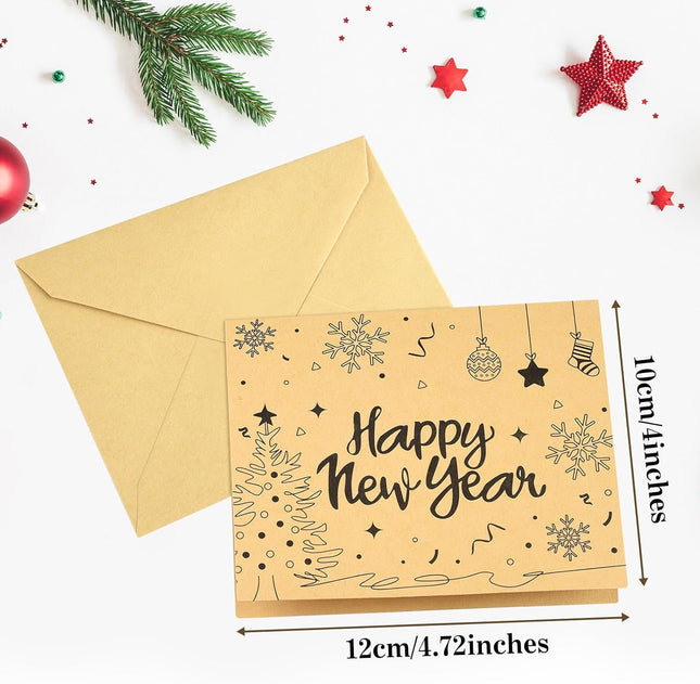 36 PCS Happy New Year Greeting Cards Kraft Note Cards with Envelopes & Stickers