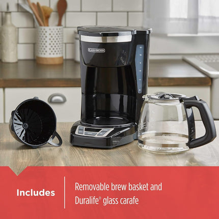 12-Cup Programmable Drip Coffee Maker with Vortex Brewing, Glass Carafe & Auto Shutoff