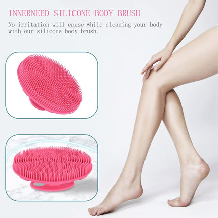 Silicone Body Scrubber – Handheld Shower Brush, Gentle Exfoliating, Pink