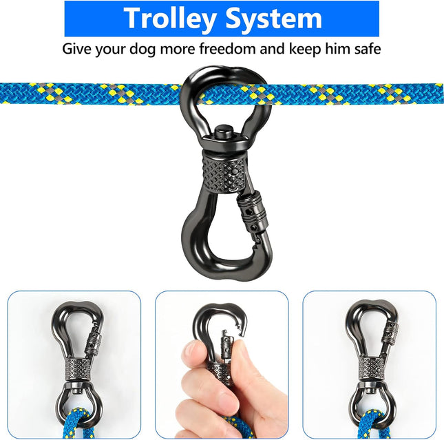 50ft Dog Tie-Out Cable Overhead Trolley System, Reflective Camping Lead, Blue