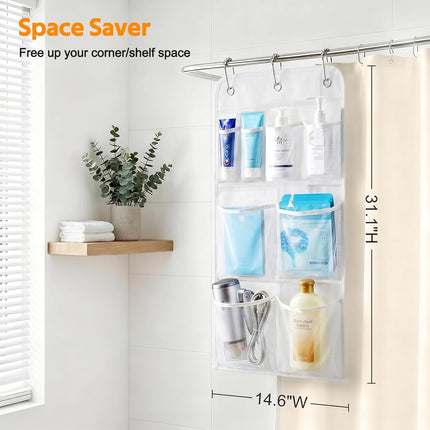 Hanging Mesh Shower Organizer – Holds 340oz/1000ml Shampoo, Over-Door Hooks