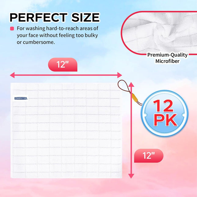 12-Pack Lint-Free Microfiber Face Towels – Soft, Absorbent, Quick-Dry