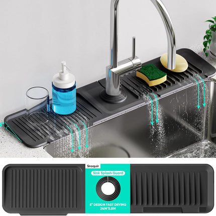 24 Inch Silicone Faucet Mat for Kitchen Sink Fast Self Draining Splash Guard
