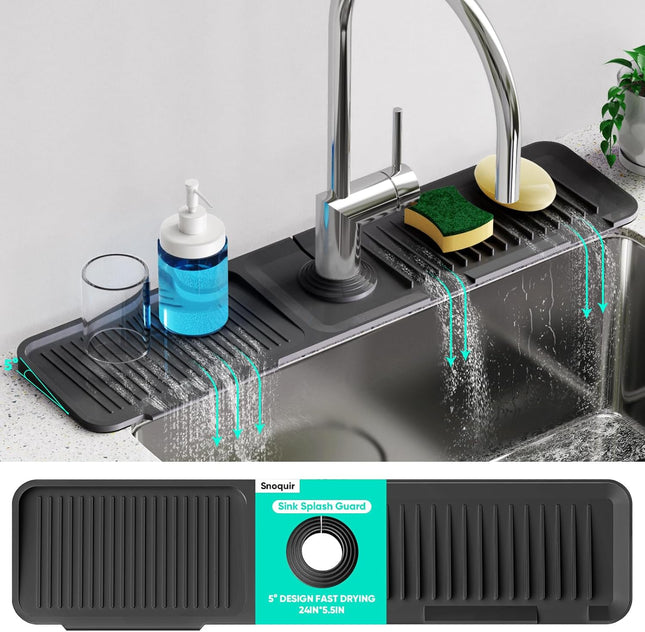 24 Inch Silicone Faucet Mat for Kitchen Sink Fast Self Draining Splash Guard
