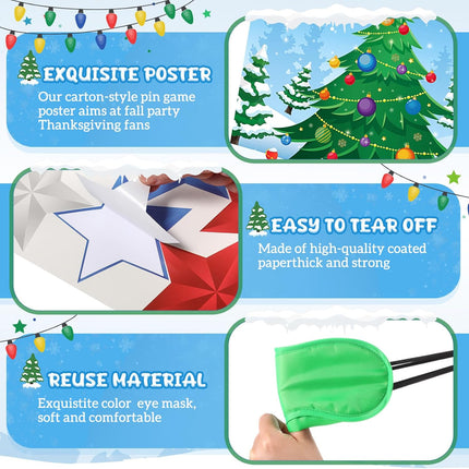 Pin the Star on the Christmas Tree – Xmas Party Game with Big Poster for Family Fun
