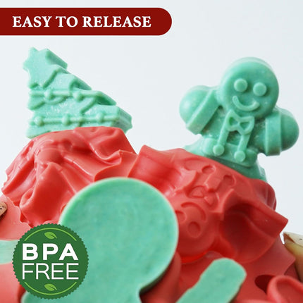 2PCS Christmas Silicone Chocolate Molds, 3D Snowflake, Cane, Snowman & Xmas Tree Shapes