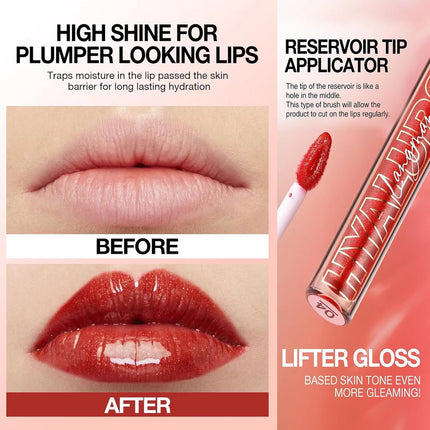 Nude Brown Plumping Lip Gloss 02, Glitter Tinted High-Pigment Moisturizing Lip Gloss