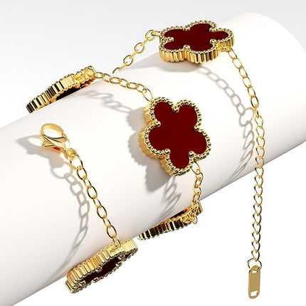 18K Gold Plated Clover Bracelet Set for Women Trendy Lucky Jewelry Gift