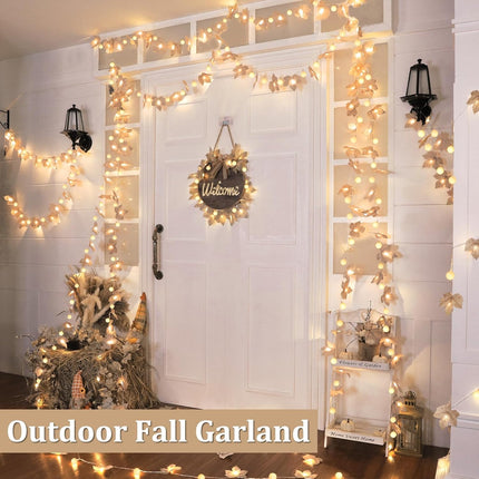 Autumn 3-Pack 60LED Pumpkin & Maple Leaf Garland Lights – Thanksgiving Home Decor