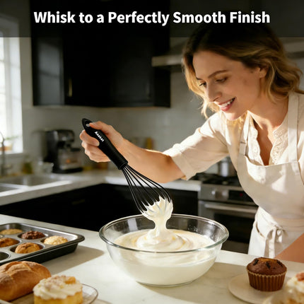 Black Silicone Balloon Whisk Heat Resistant Egg Milk Beater Non Stick Kitchen