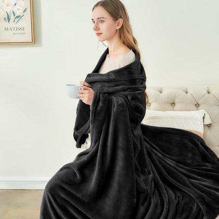 Black Fleece Blanket 50x60, Soft Plush Microfiber Throw, Lightweight, Machine Washable