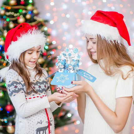 Christmas Pop Up Card – Blue Snowflake & Snowman Winter Holiday Greeting