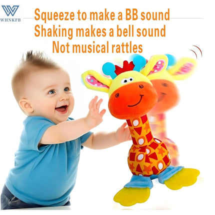 Baby Teether Rattle Toy, Soft Giraffe Plush Stroller Toy with Crinkle Sound