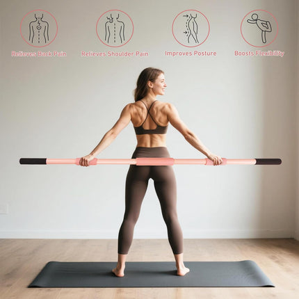 58 Inch Yoga Stretch Stick with Neck Pads for Pilates Home Gym Exercise