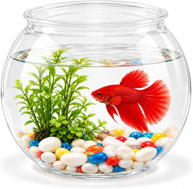 0.5 Gallon Clear Plastic Fish Bowl, Round PET Desktop Aquarium for Plants and Décor