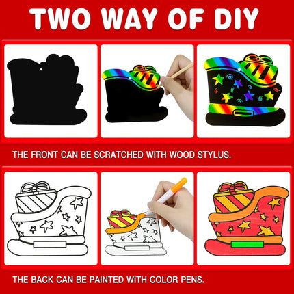 48PCS Christmas Crafts Scratch Art for Kids – Magic Rainbow Scratch-Off Paper Cards