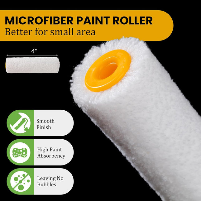 24 Paint Roller Covers – 4 Inch, 6mm Microfiber for Painting Walls, Cabinets & Trim