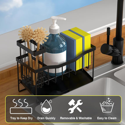 Maifan Kitchen Sink Caddy – Sponge & Brush Holder with Stainless Steel Tray
