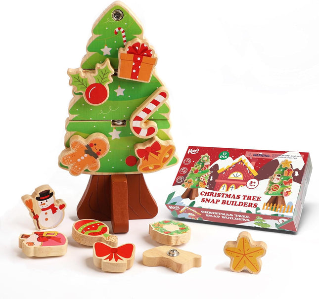 Christmas Tree Snap Builders – DIY Wooden Puzzle with Snap Buttons & Ornaments