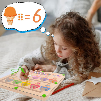 Magnetic Color & Number Maze – Montessori Wooden Counting Puzzle Toy