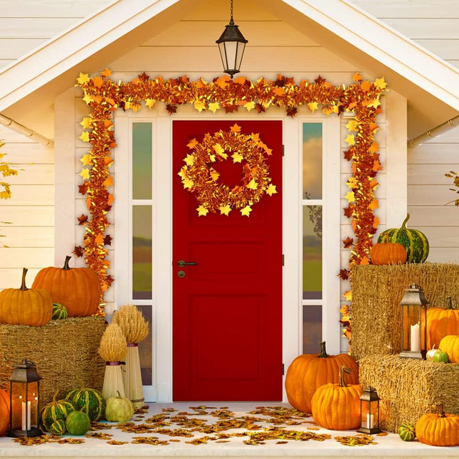 DIYDEC Maple Leaf Tinsel Garland – 33FT Golden Copper Hanging Fall Party Décor