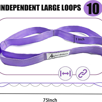 Yoga Stretching Strap with Loops, Non-Elastic Strap for Pilates & Therapy