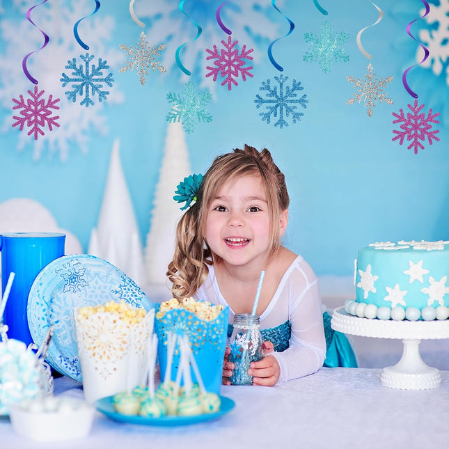 20 Pack Frozen Snowflake Hanging Decorations – Winter Swirl Ceiling Streamers
