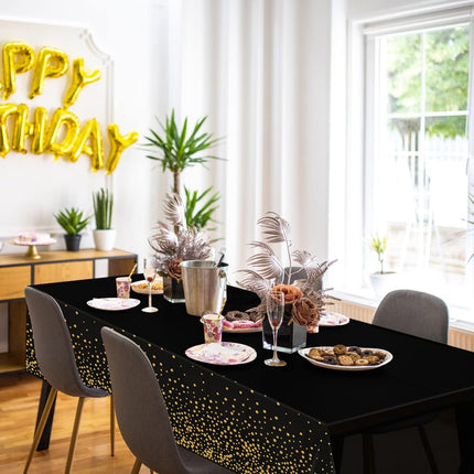 3 Pack Black Gold Dot Tablecloths 54x108 – Disposable Party Covers