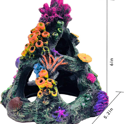 Colourful Aquarium Coral Reef Decoration Set Resin Mountain with 4 Aquatic Plants